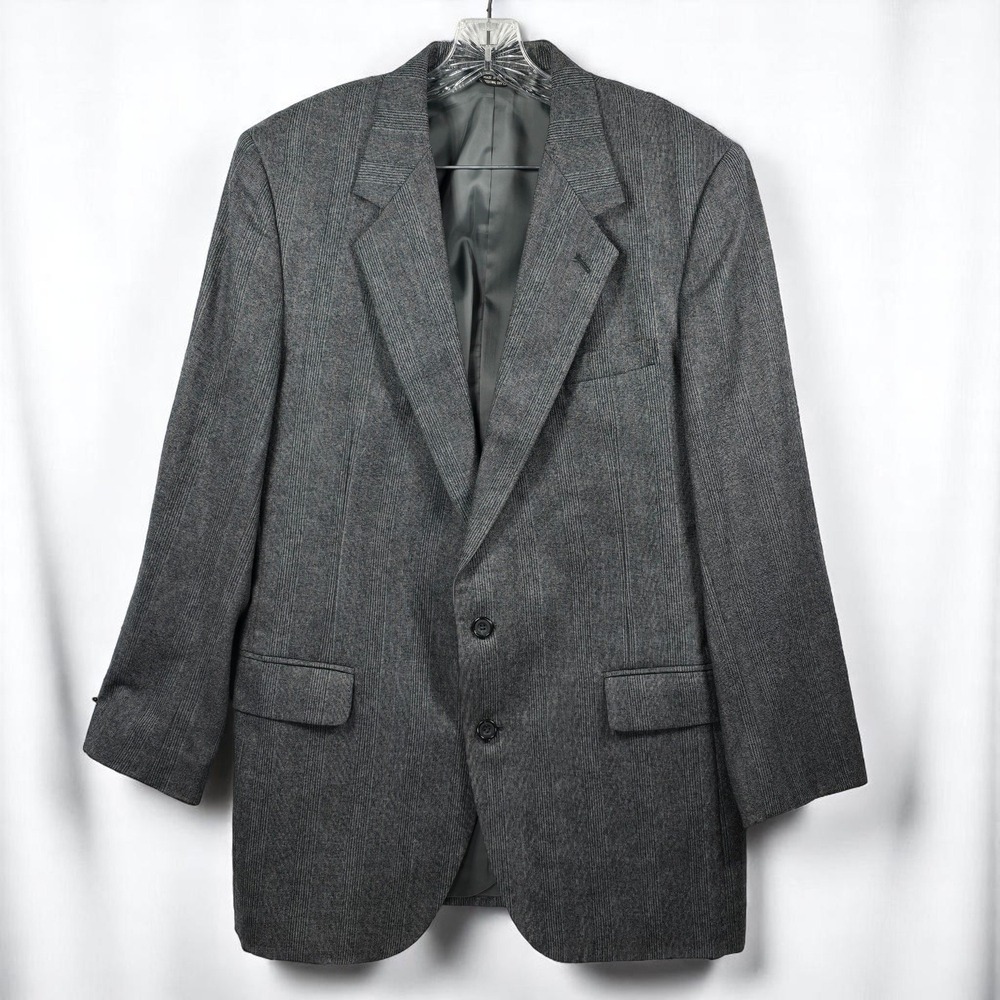John Alexander Wool Blazer Sport Coat Gray‎ Red Plaid Two Button Mens 42L EUC